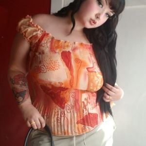 Y2k early 2000s pleated off the shoulder blouse